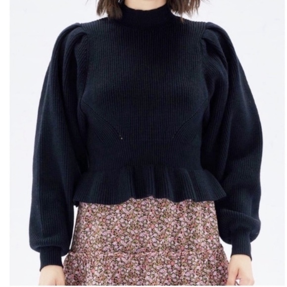 Mock Chucky Black Sweater Bishop Balloon Sleeve - Picture 3 of 11